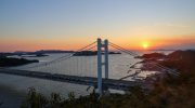 鷲羽山　瀬戸大橋と夕日